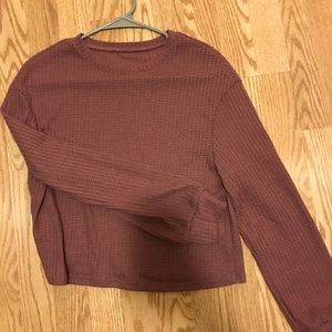 Burgundy Waffle Crop Top Long Sleeve